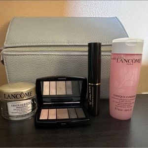 New LANCOME Absolue Premium 5pc Skincare & Makeup Travel Set W Grey Bag